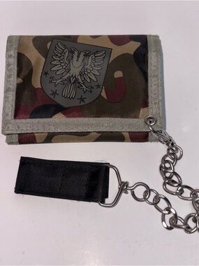 Men’s Camouflage Nylon Wallet Double Headed Eagle Security Chain Hook & Loop
